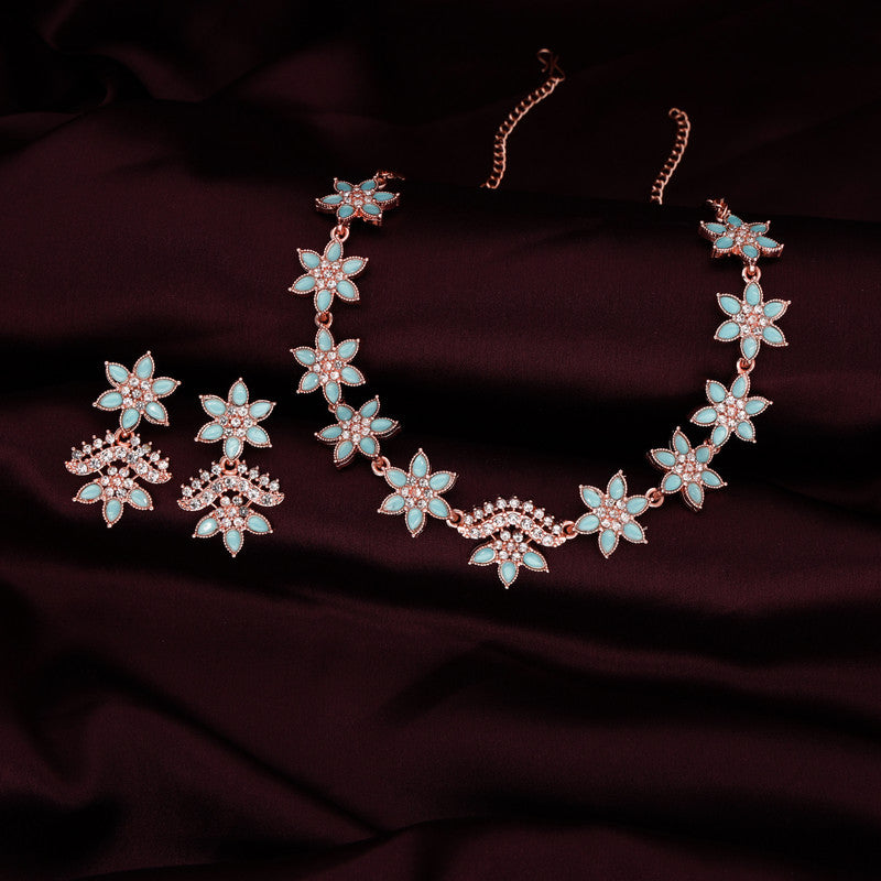 Tehzeeb Creations Sky Blue Colour Star Design Stone Studded Necklace With Earrings - Distacart