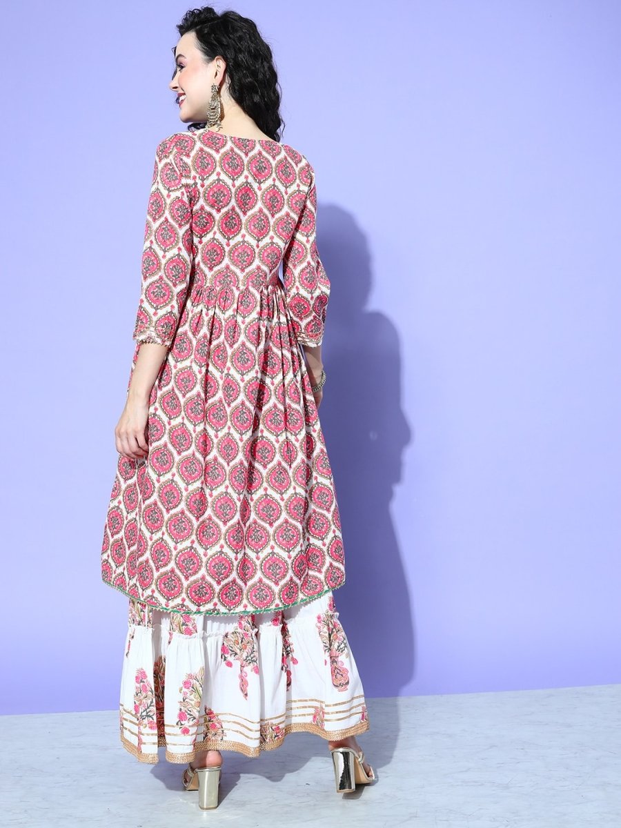 All About You Women White Floral Printed Regular Gotta Patti Pure Cotton Kurta with Skirt & With Dupatta - Distacart