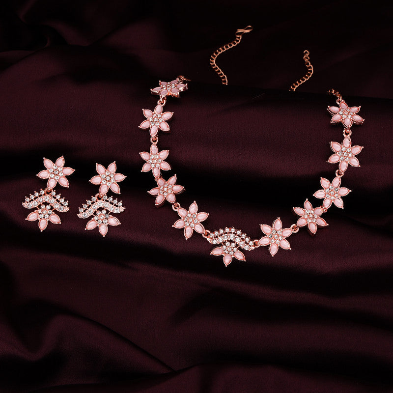 Tehzeeb Creations Baby Pink Colour Star Design Stone Studded Necklace With Earrings - Distacart