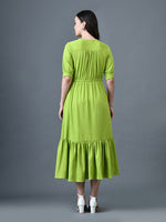 Thumbnail for Myshka Women Sea Green Polyester A-Line V-Neck Solid Knee Length Short Sleeves Dresses - Distacart
