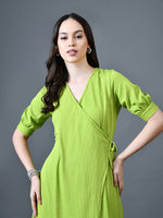 Thumbnail for Myshka Women Sea Green Polyester A-Line V-Neck Solid Knee Length Short Sleeves Dresses - Distacart