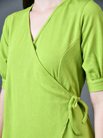 Thumbnail for Myshka Women Sea Green Polyester A-Line V-Neck Solid Knee Length Short Sleeves Dresses - Distacart