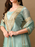 Thumbnail for Myshka blue Silk Blend Straight Round Neck Short Sleeves Kurta Trousers With Dupatta