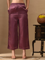 Thumbnail for Myshka Mauve Silk Blend Straight Round Neck Short Sleeves Kurta Trousers With Dupatta