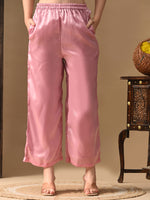 Thumbnail for Myshka Pink Silk Blend Straight Round Neck Short Sleeves Kurta Trousers With Dupatta