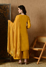 Thumbnail for Myshka Musturd Silk Blend Straight Round Neck Long Sleeves Kurta Trousers With Dupatta
