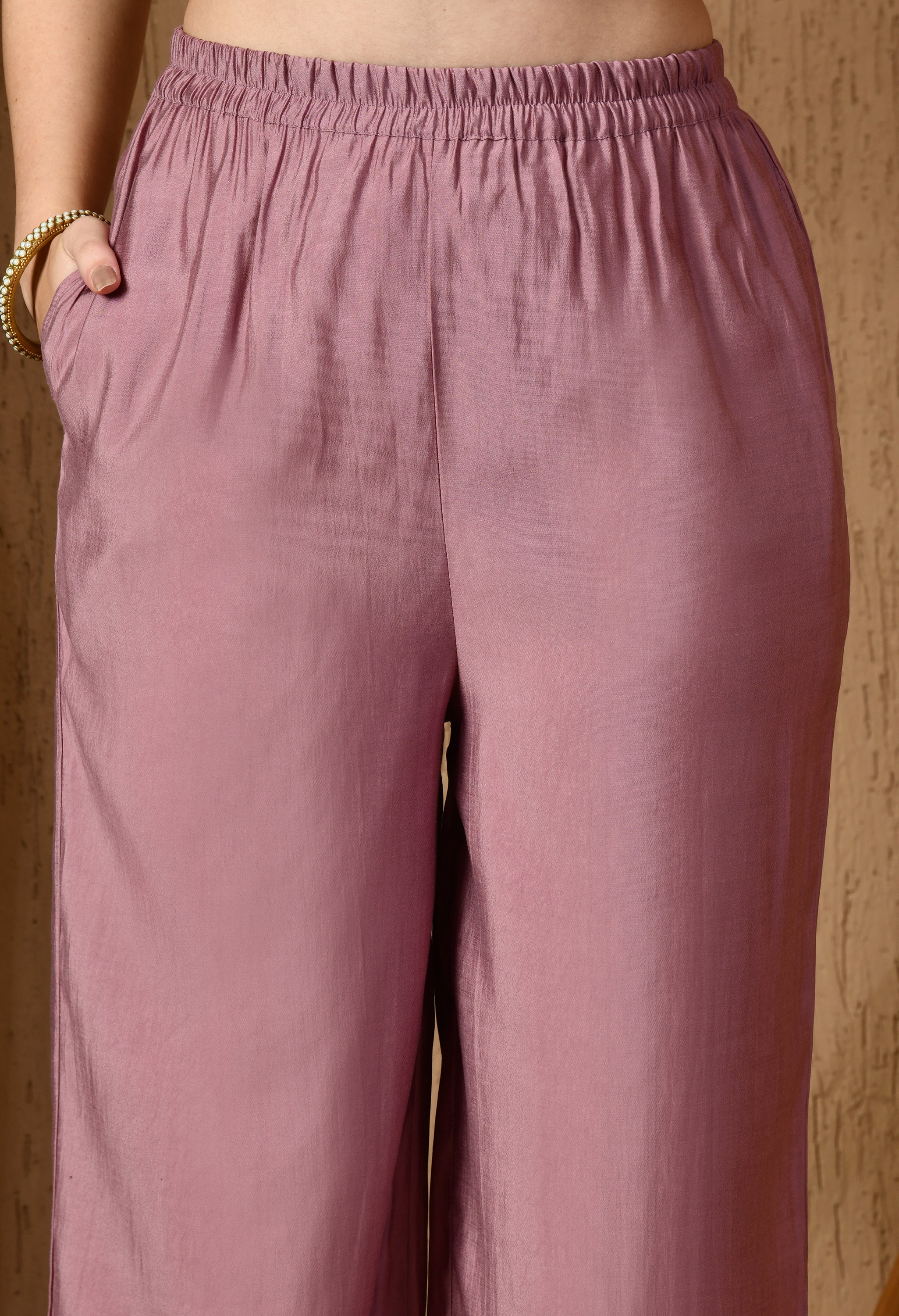 Myshka Lavender Silk Blend Straight Round Neck Long Sleeves Kurta Trousers With Dupatta - Distacart