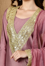 Thumbnail for Myshka Lavender Silk Blend Straight Round Neck Long Sleeves Kurta Trousers With Dupatta