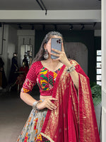 Thumbnail for Lorenvalley Fashion Grey Tasar Silk Print with Foil Work and Real Mirror Gamthi Work with Lace Touch Up Lehenga Choli with Dupatta