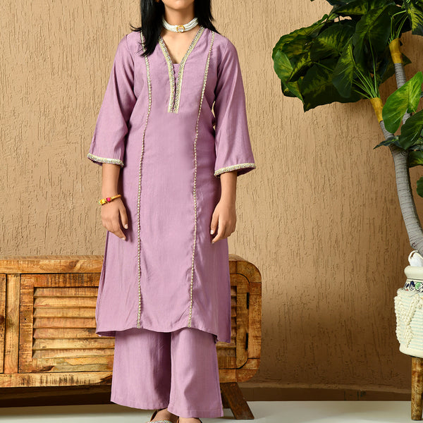 Myshka Kids Girls Calf length Embellished Kurta Set Lavender Color - Distacart