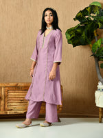 Thumbnail for Myshka Kids Girls Calf length Embellished Kurta Set Lavender Color