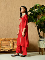 Thumbnail for Myshka Kids Girls Calf length Embellished Kurta Set Red Color