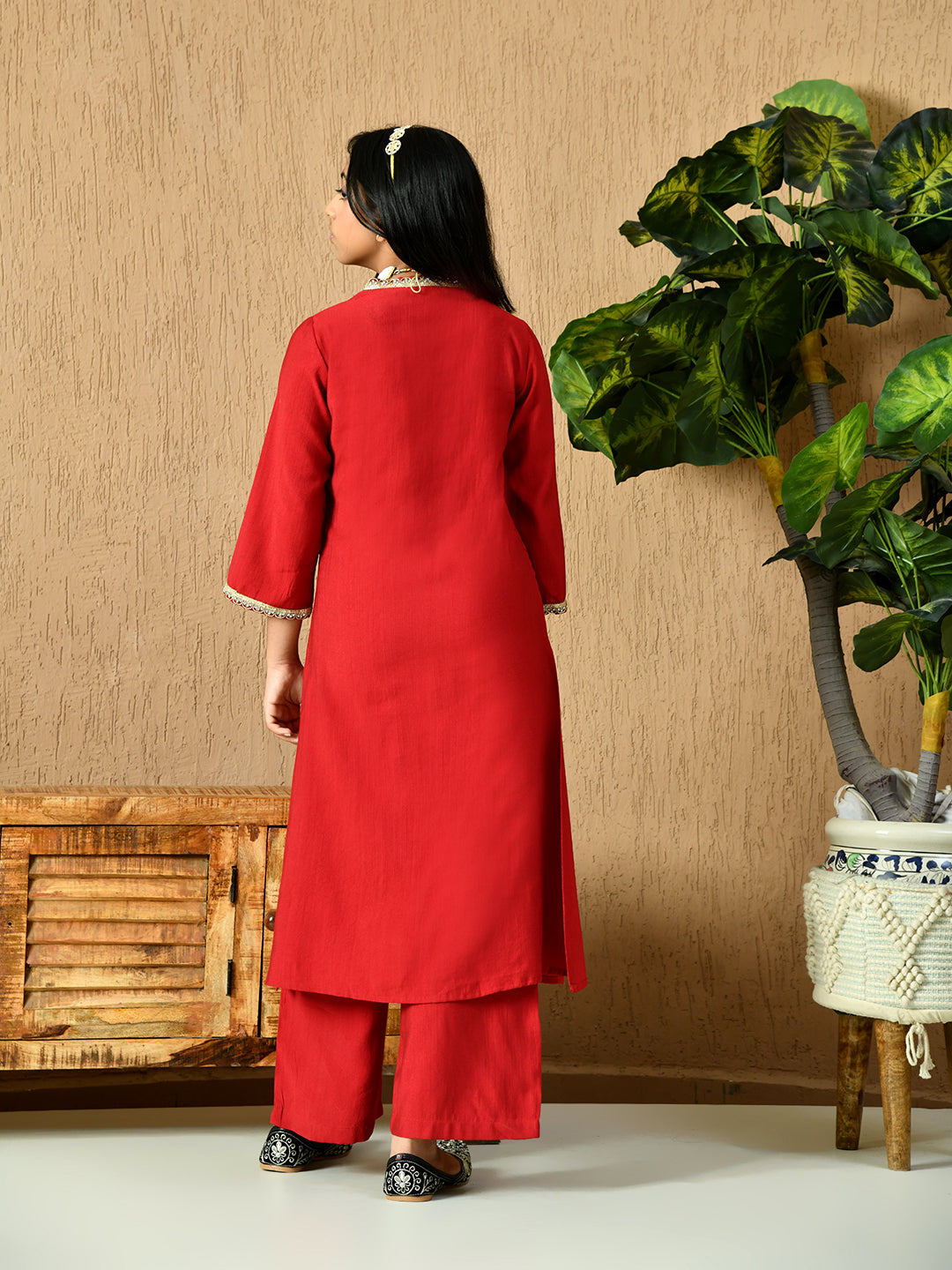 Myshka Kids Girls Calf length Embellished Kurta Set Red Color - Distacart