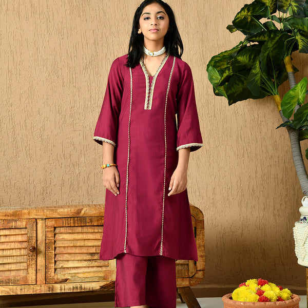 Myshka Kids Girls Calf length Embellished Kurta Set Magenta Color - Distacart