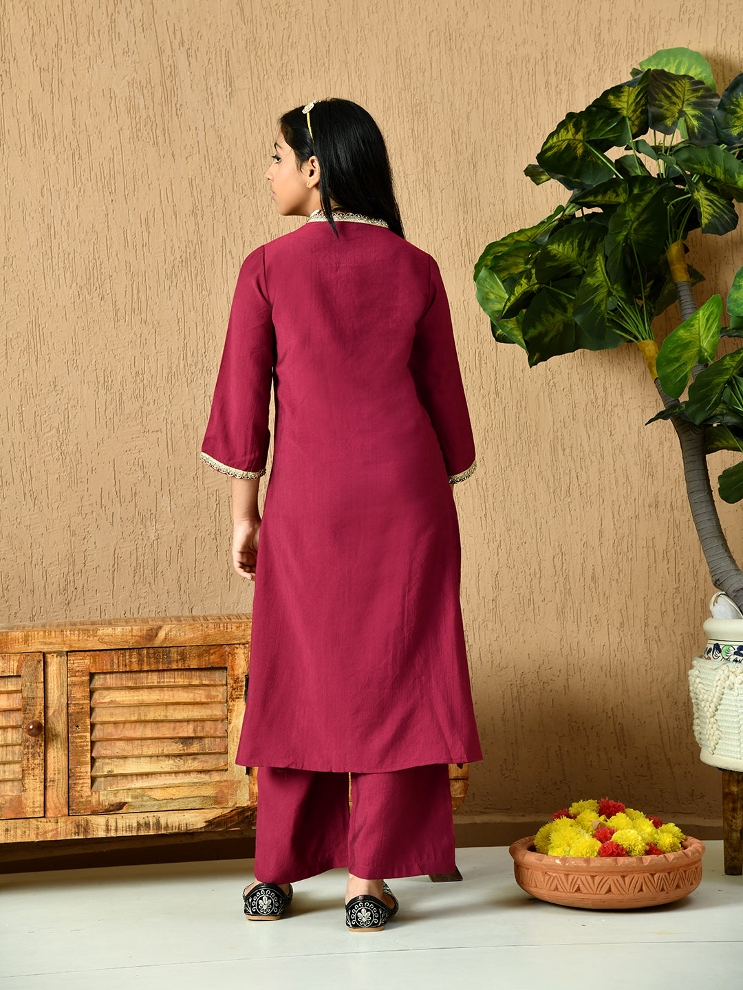 Myshka Kids Girls Calf length Embellished Kurta Set Magenta Color - Distacart