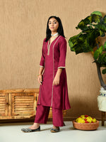 Thumbnail for Myshka Kids Girls Calf length Embellished Kurta Set Magenta Color