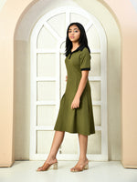 Thumbnail for Myshka Kids Girls Self Design Olive Dress - Distacart