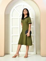 Thumbnail for Myshka Kids Girls Self Design Olive Dress - Distacart