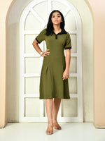 Thumbnail for Myshka Kids Girls Self Design Olive Dress - Distacart