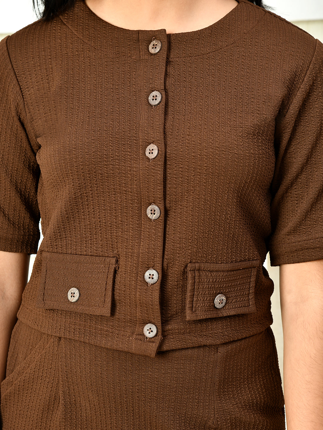 Myshka Girls Brown Solid Polyester Top With Skirt