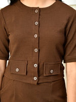 Thumbnail for Myshka Girls Brown Solid Polyester Top With Skirt