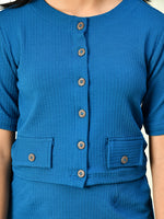 Thumbnail for Myshka Girls Blue Solid Polyester Top With Skirt