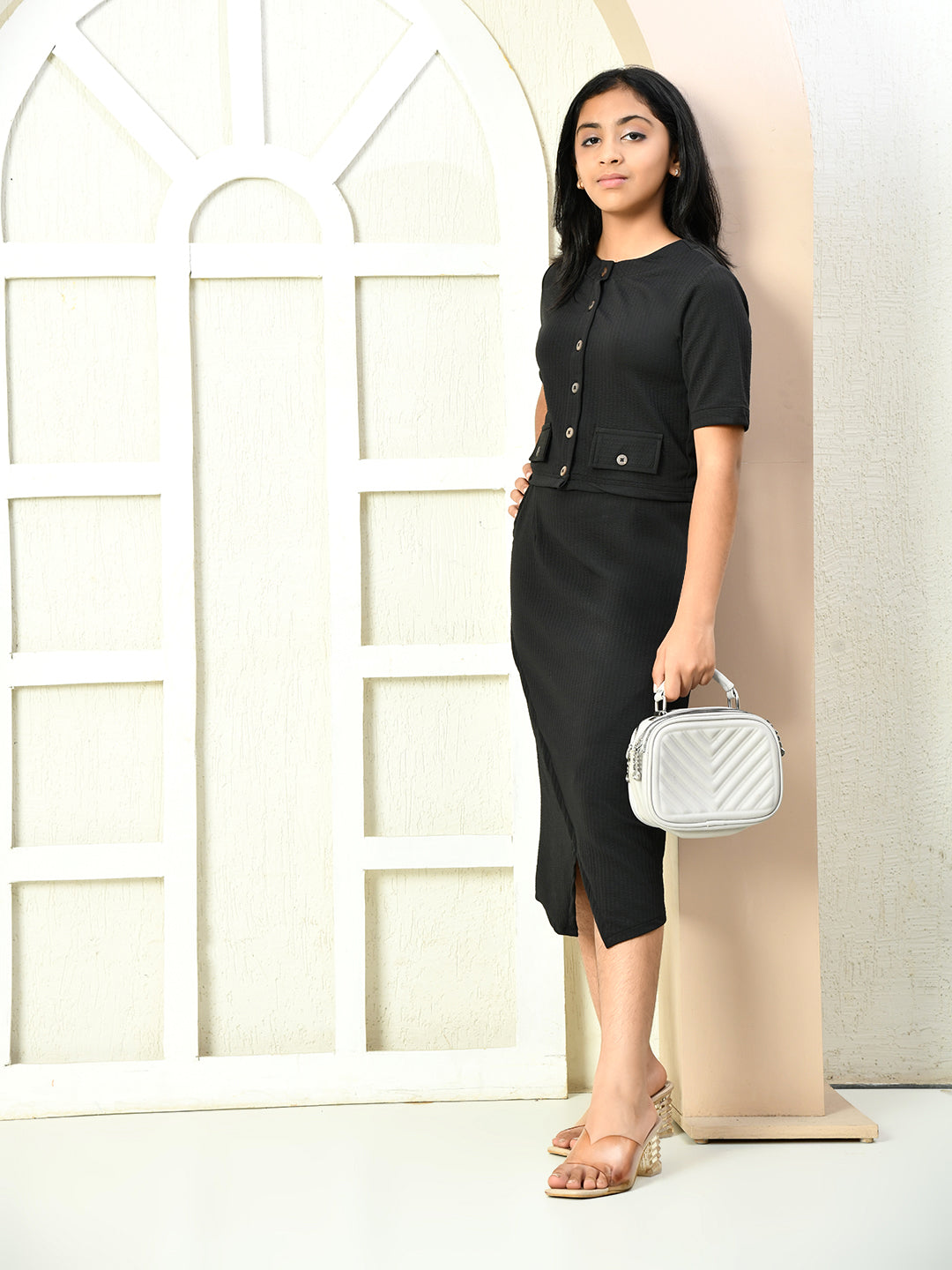 Myshka Girls Black Solid Polyester Top With Skirt - Distacart