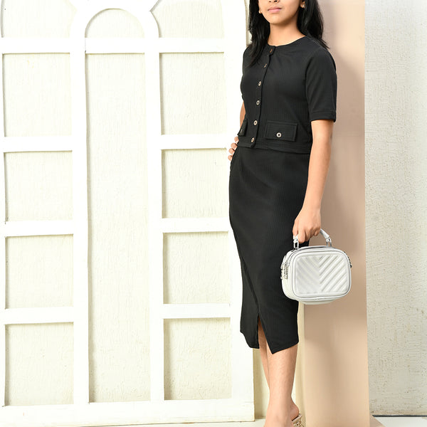 Myshka Girls Black Solid Polyester Top With Skirt - Distacart