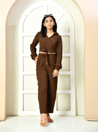 Thumbnail for Myshka Girls Brown Solid Polyester Top With Trouser