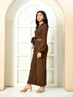 Thumbnail for Myshka Girls Brown Solid Polyester Top With Trouser
