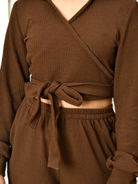 Thumbnail for Myshka Girls Brown Solid Polyester Top With Trouser