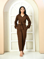 Thumbnail for Myshka Girls Brown Solid Polyester Top With Trouser