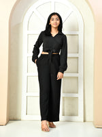 Thumbnail for Myshka Girls Black Solid Polyester Top With Trouser