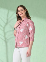 Thumbnail for Myshka Women's Causal Shirt Style Embroidered Top Pink Color