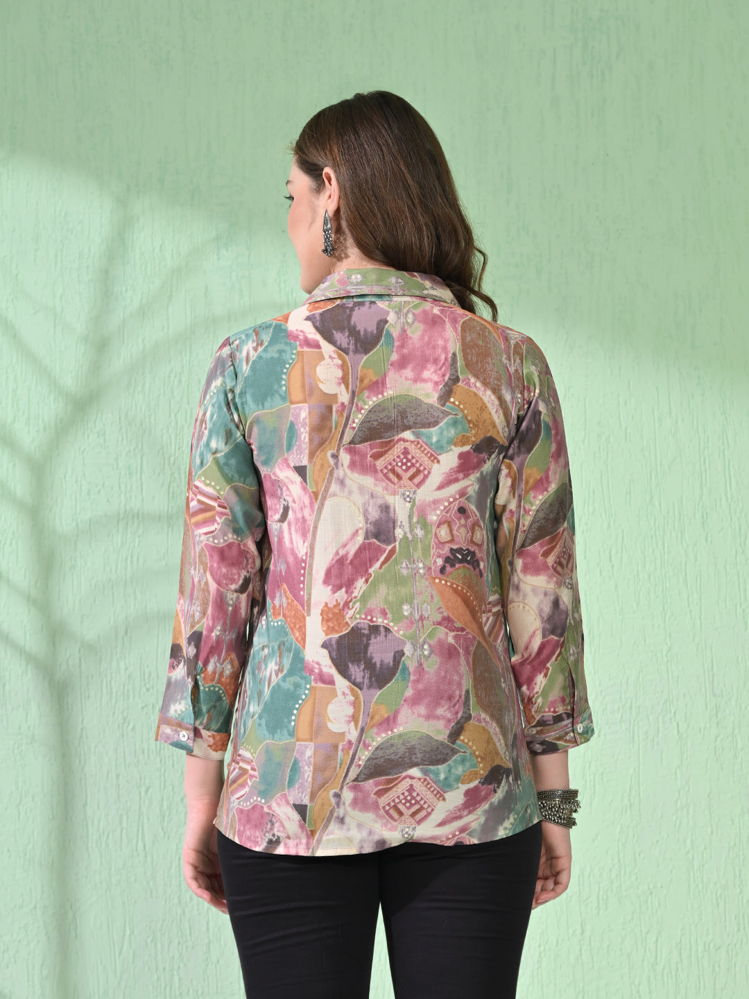 Myshka Women's Causal Printed Shirt Style Embroidered Top Multi Color - Distacart