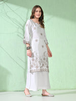Thumbnail for Myshka Women's Embroidered Calf Length White Kurta With Palazzo