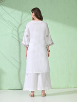 Thumbnail for Myshka Women's Embroidered Calf Length White Kurta With Palazzo