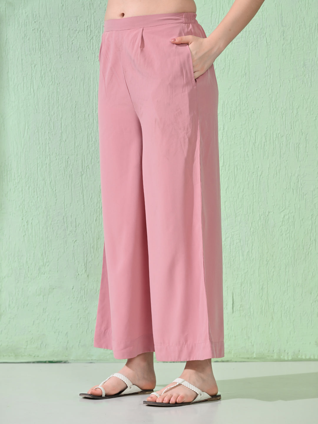 Myshka Women's Embroidered Calf Length Pink Kurta With Palazzo - Distacart