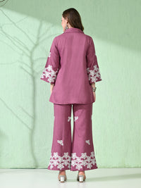 Thumbnail for Myshka Women's Floral Embroidered Pink Tunic with Trouser