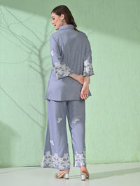 Thumbnail for Myshka Women's Floral Embroidered SkyBlue Tunic with Trouser