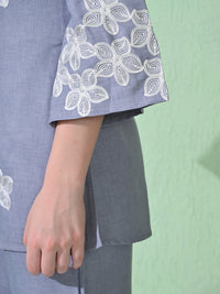 Thumbnail for Myshka Women's Floral Embroidered SkyBlue Tunic with Trouser