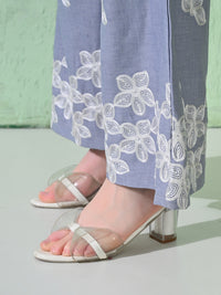 Thumbnail for Myshka Women's Floral Embroidered SkyBlue Tunic with Trouser