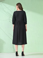 Thumbnail for Myshka Women's Flared Knee Length Embroidered Black Dress - Distacart