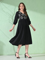 Thumbnail for Myshka Women's Flared Knee Length Embroidered Black Dress - Distacart