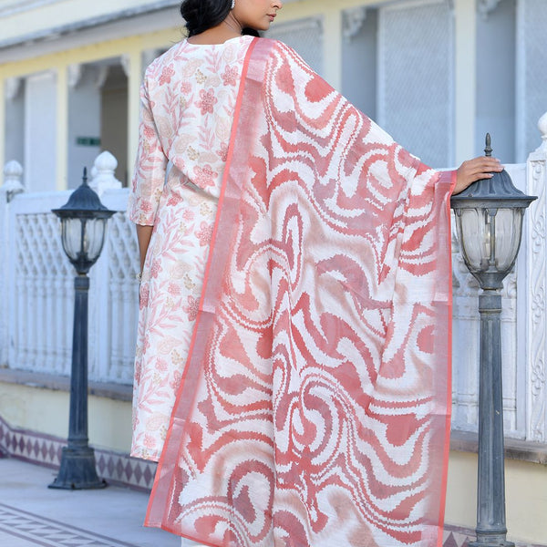 Vaasva Women's Cream Chocolate Linen Digital Printed Suit Set - Distacart