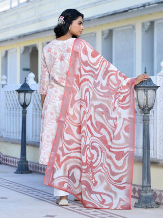 Vaasva Women's Cream Chocolate Linen Digital Printed Suit Set - Distacart