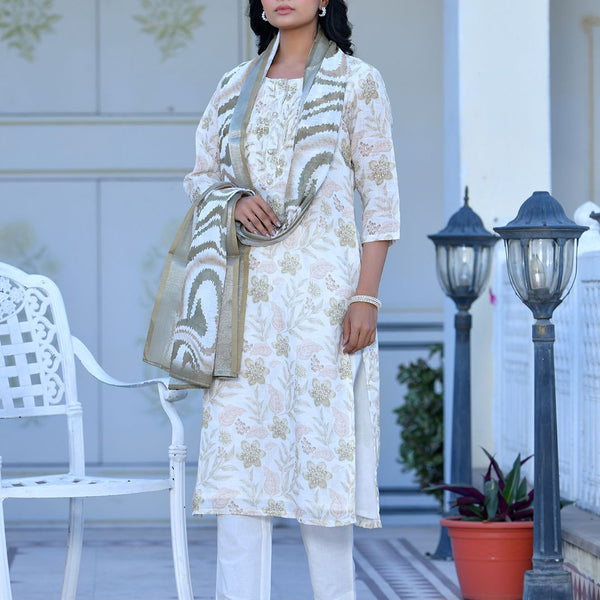 Vaasva Women's Cream Henna Linen Digital Printed Suit Set - Distacart