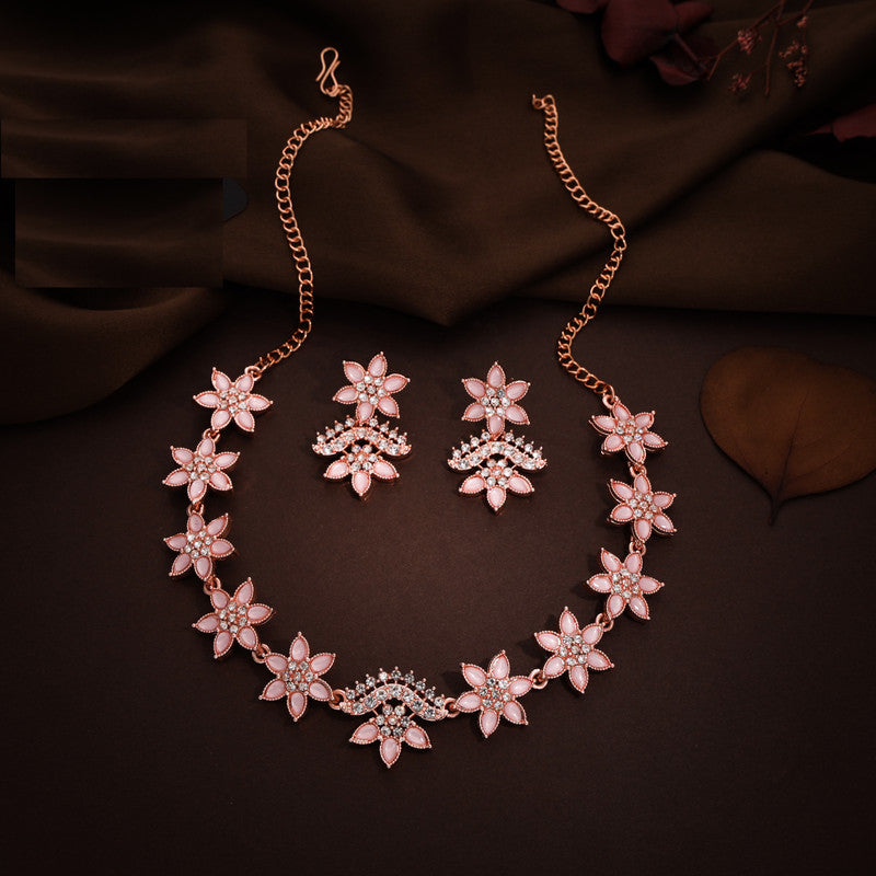 Tehzeeb Creations Baby Pink Colour Star Design Stone Studded Necklace With Earrings - Distacart