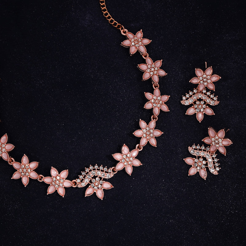 Tehzeeb Creations Baby Pink Colour Star Design Stone Studded Necklace With Earrings - Distacart