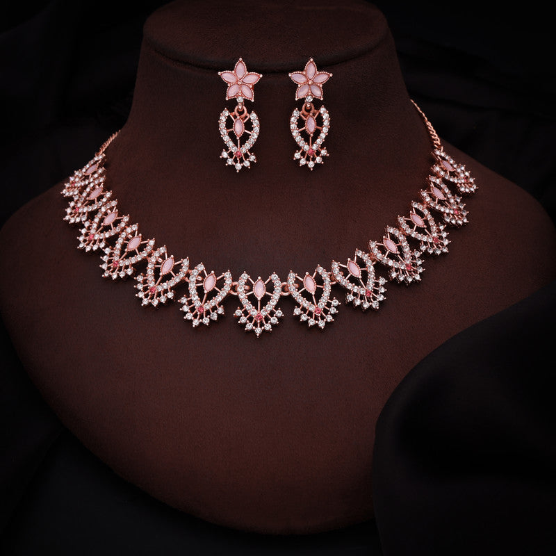 Tehzeeb Creations Baby Pink Colour Sparkle Stone Studded Necklace With Earrings - Distacart